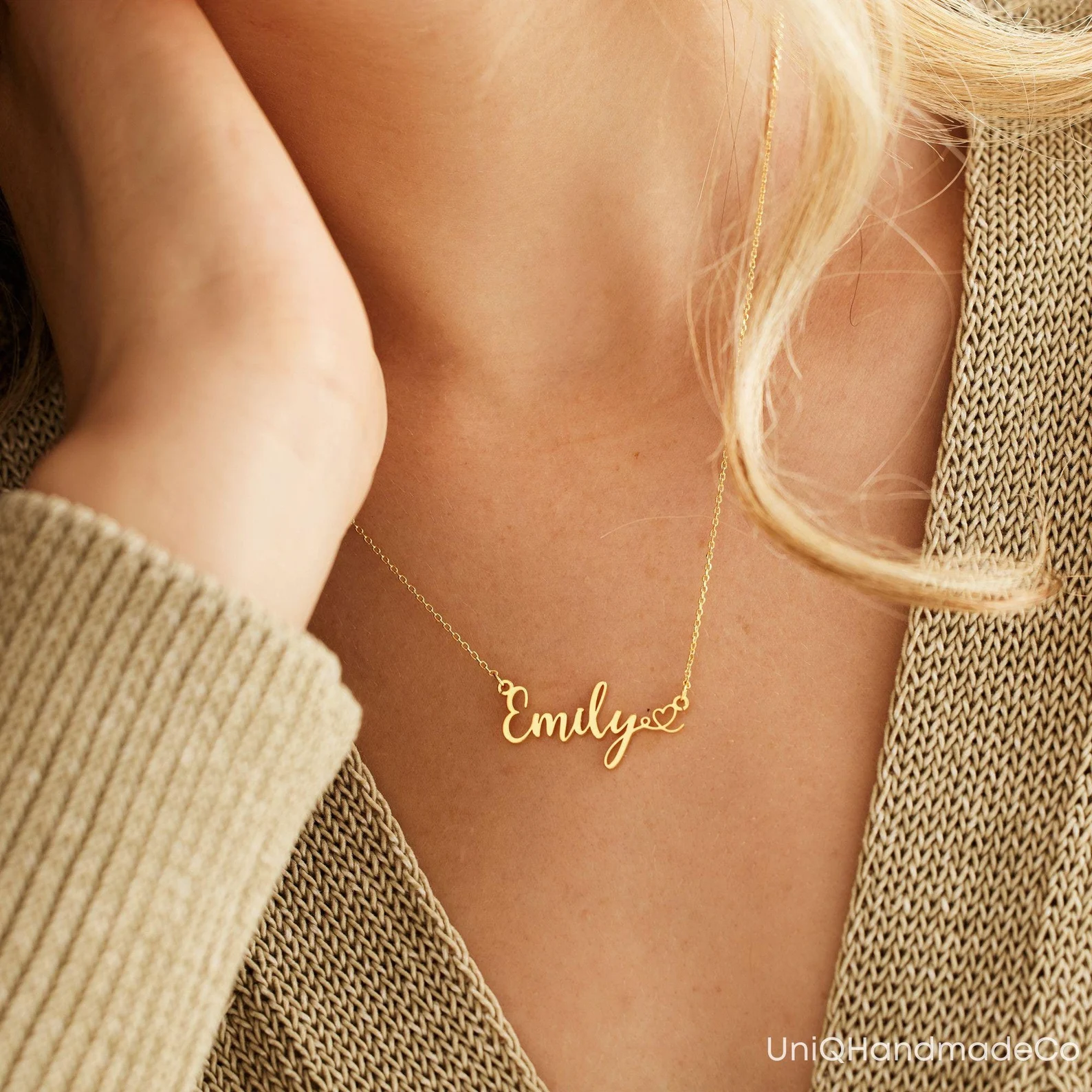 Personalised Name Necklace with Heart, Gold Name Necklace